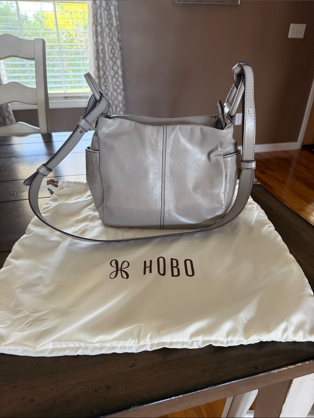 HOBO Pebbled Leather Sheila Crossbody in Light Gray - New without tags